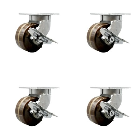 Service Caster 6'' Heavy Duty High Temp Phenolic Swivel Caster Set with Brakes , 4PK CRAN-SCC-KP92S630-PHRHT-SLB-4